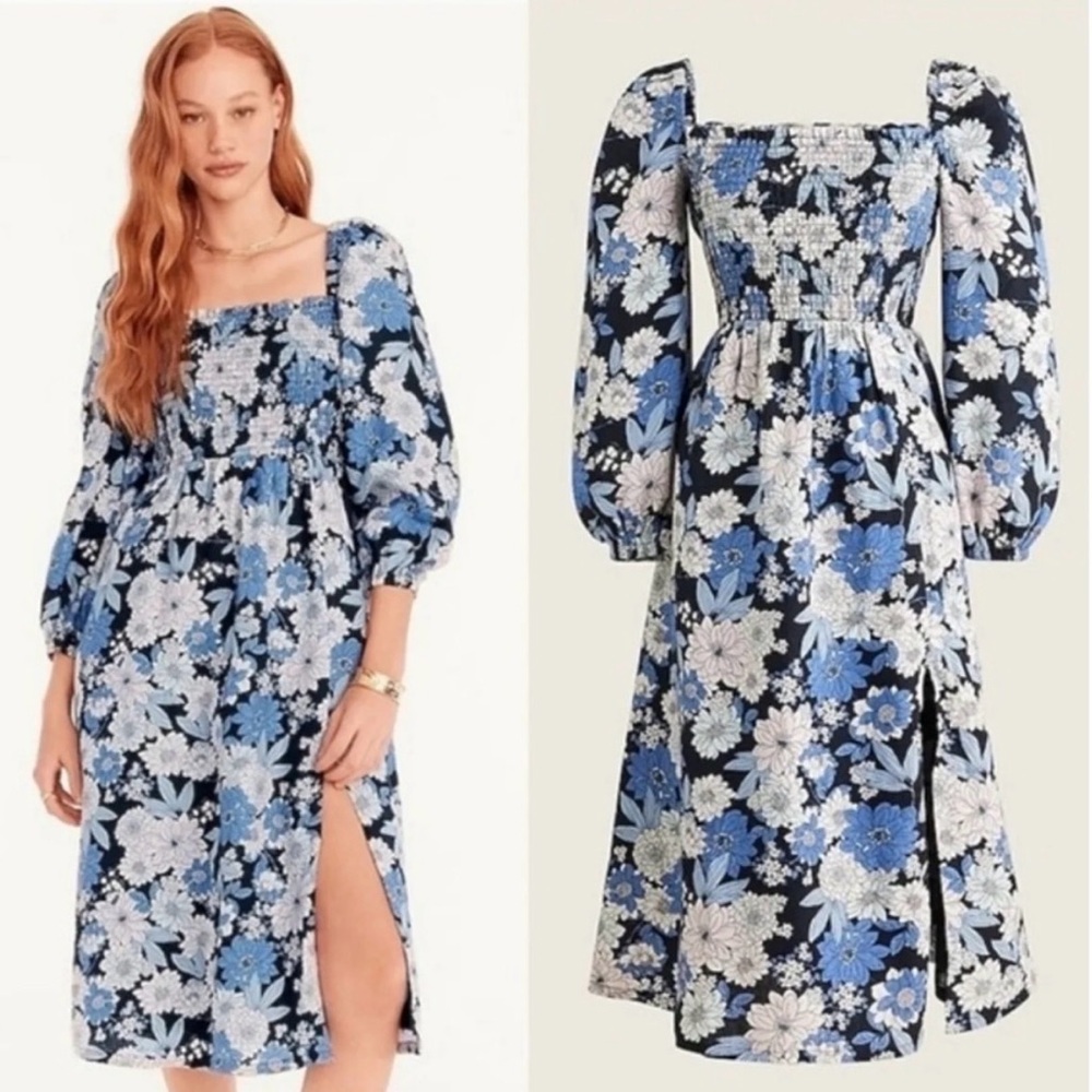 j crew linen daydream midi dress zinnia floral size M